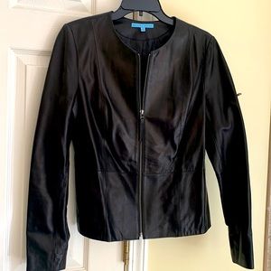 Antonio Melani Collarless Stylish Black Leather Jacket M